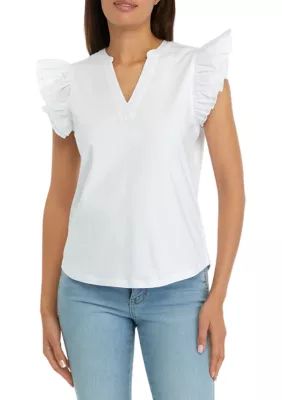 Crown & Ivy™ Women's V-Neck Flutter Sleeve Knit Top | Belk