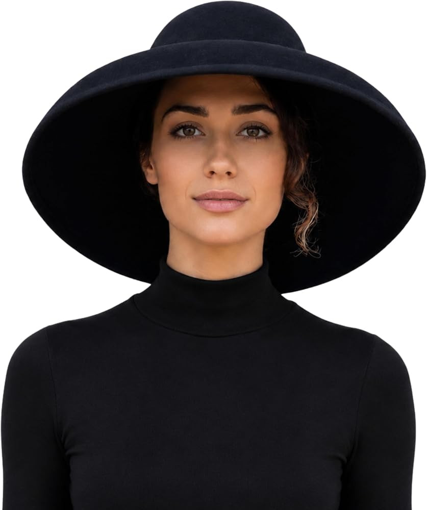 Women's Adjustable Black Wide Brim Wool Hat | Amazon (US)