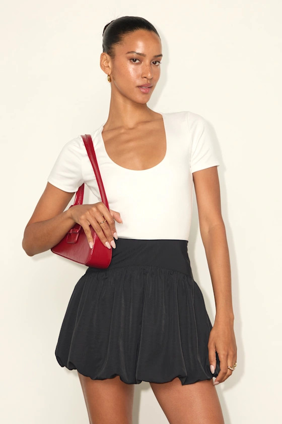 Cutely Defined Black Bubble-Hem Mini Skort | Lulus
