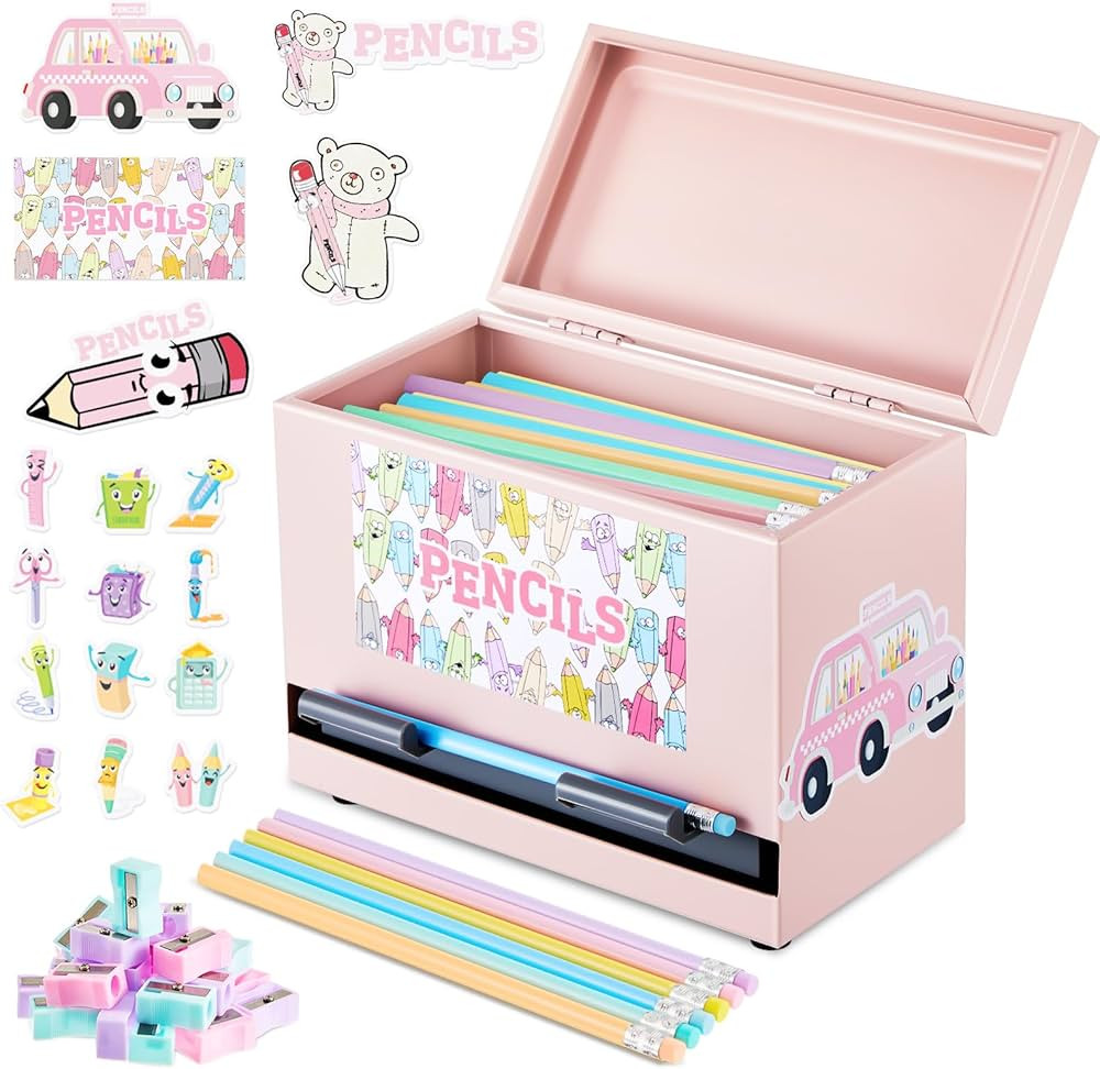 Ctosree 157 Pcs Stainless Steel Pencil Dispenser Kit With 100 Pencils 50 Sharpener 6 Sticker DIY ... | Amazon (US)