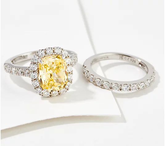 Diamonique Simulated Canary Yellow Diamond Ring Set, Sterling - QVC.com | QVC