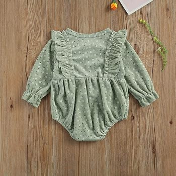 Emmababy Baby Corduroy Velvet Romper Girls Flutter Sleeve Bubble Playsuit Bodysuit Jumpsuit Valen... | Amazon (US)