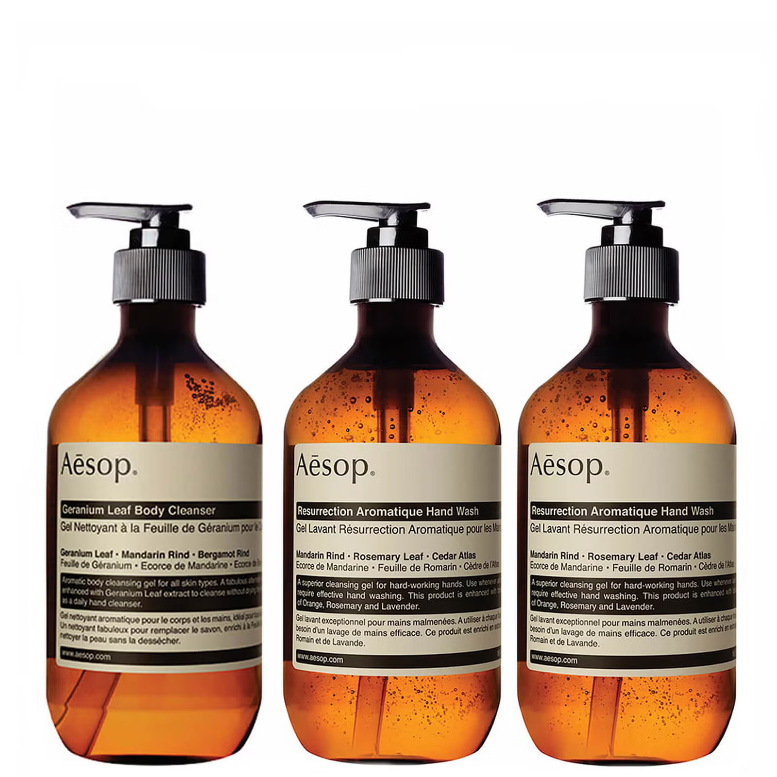 Aesop Geranium Cleanser, Resurrection and Reverence Hand Wash Bundle | Look Fantastic (UK)