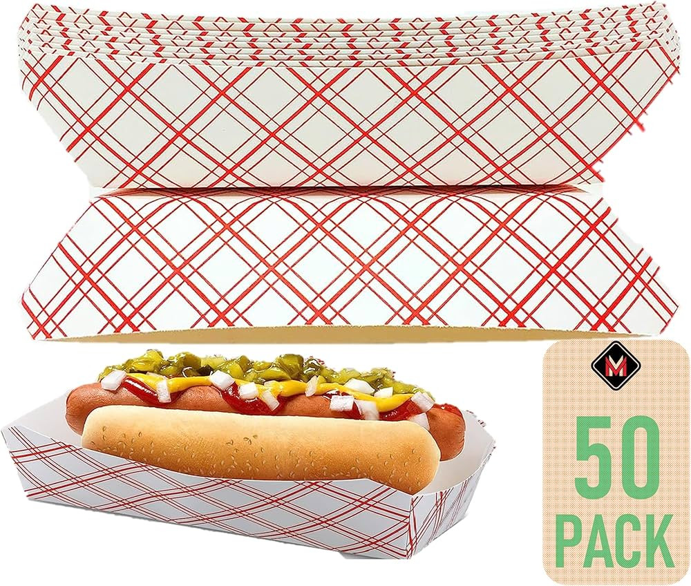 Mr Miracle 7 Inch Paper Hot Dog Tray in Red White Pattern. Pack of 50. Disposable, Recyclable and... | Amazon (US)