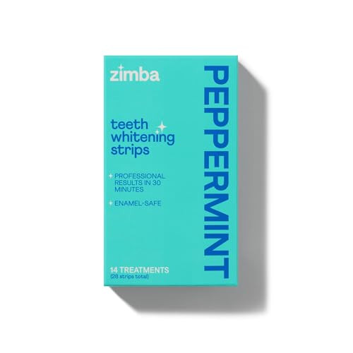 Zimba Peppermint Flavored Teeth Whitening Strips | Vegan, Enamel Safe Hydrogen Peroxide Teeth Whitener for Coffee, Wine, Tobacco, and Other Stains | 14 Day Treatment | Peppermint | Amazon (US)