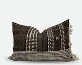 Medium Lumbar Pillow Cover Cocoa Indian Wool Stripe 14x20 - Etsy | Etsy (US)