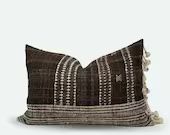 Medium Lumbar Pillow Cover Cocoa Indian Wool Stripe 14x20 - Etsy | Etsy (US)