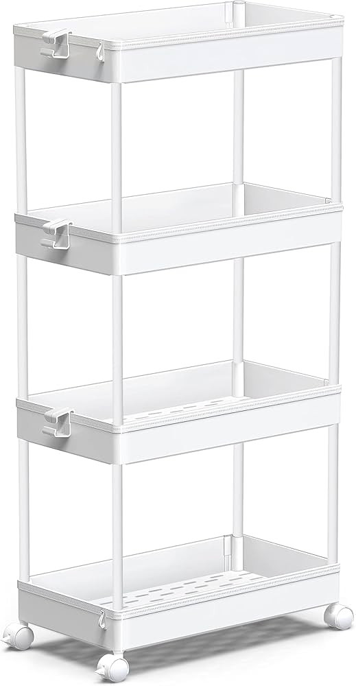 SPACEKEEPER Storage Cart, 4-Tier Mobile Shelving Unit, Bathroom Rolling Cart Utility Storage Orga... | Amazon (US)