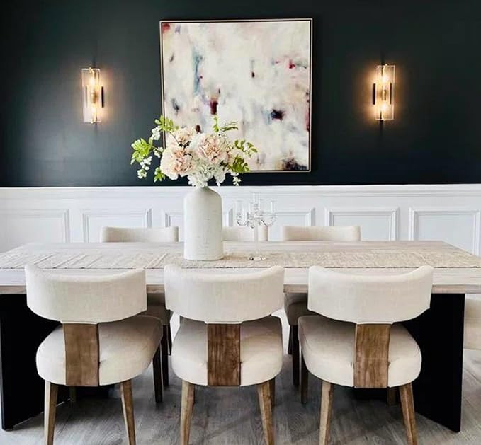 Mid Century Modern Dining Chairs Set of 6, Farmhouse Linen Fabric Upholstered Accent Curved Backr... | Amazon (US)