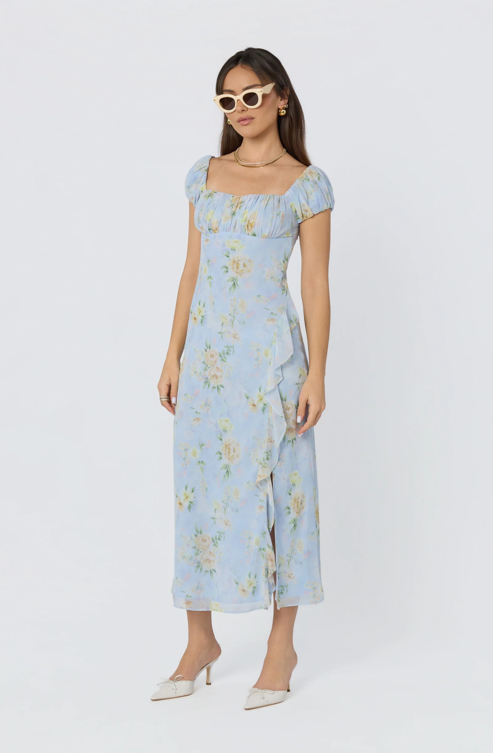 Florence Floral Puff Sleeve Midi Dress | ASTR The Label (US)