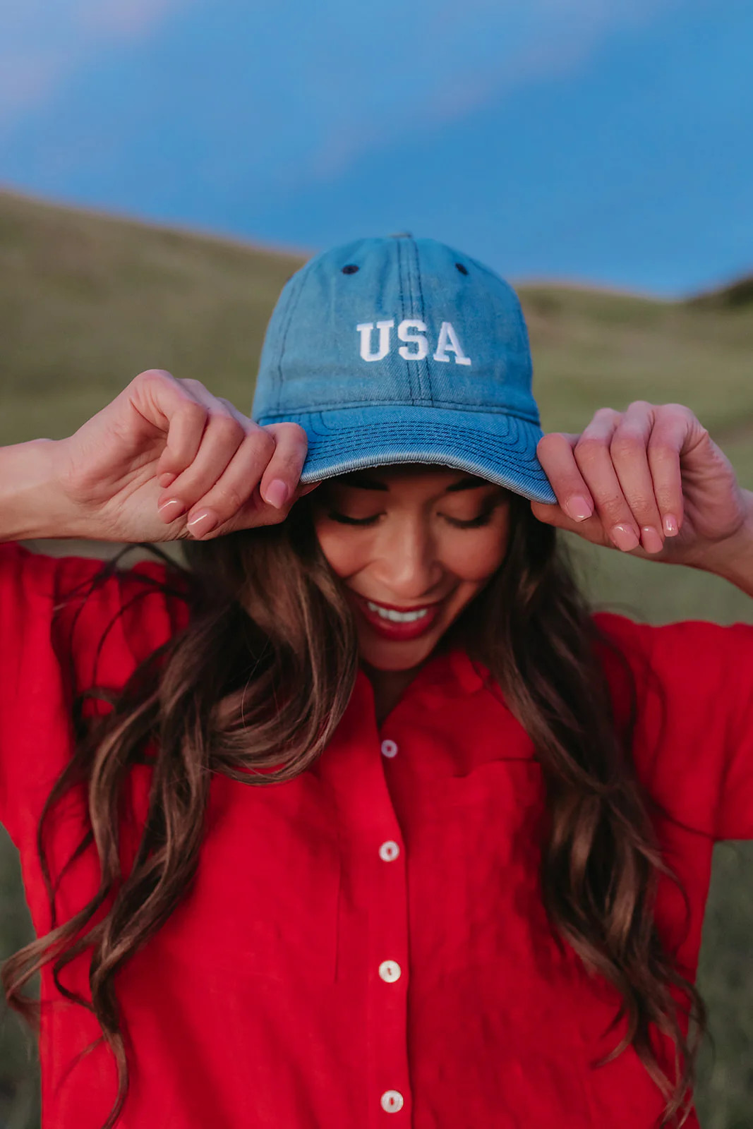 THE EMBROIDERED USA CAP IN DENIM BLUE | Pink Desert