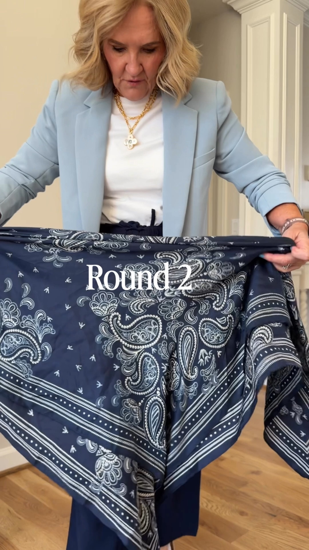 It doesn’t have to be for an elevated outfit. Tie that scarf around your waist even wearing sneakers! 
Pants size medium petite 
Blazer size 6
Crochet cardigan size medium 
Denim shirt jacket size medium 
Linking a few oversized scarf options that’ll work 

#LTKOver40 #LTKWorkwear #LTKSaleAlert