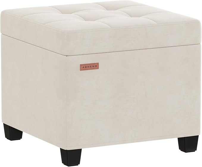 Velvet Cover Steel Frame Ottoman with 48L Storage,17.7" x 17.7" x 17.7" Square Linen Storage Otto... | Amazon (US)