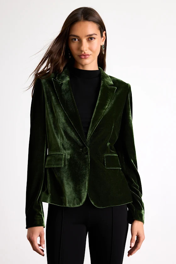 Cashton Dark Olive Velvet Blazer | Lulus