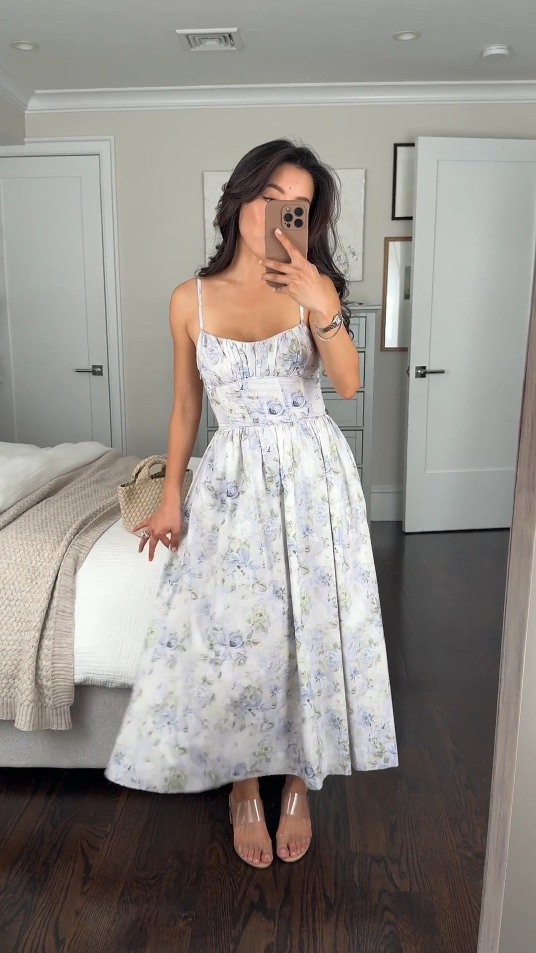 Fits a tad small- gorgeous petite friendly spring / summer dress! This brand makes some of the best dresses

• en saison at Nordstrom  floral cotton midi dress in blue floral xs - fits slightly small, like xxs on me in torso snd bust area 

petite friendly style, and love the corset lace picture detailing on the back to help snatch the waist . No bra needed for me due to the lined balconette style bust area, but can do nippies for extra coverage 

• Schutz clear block heel sandals 5.5 so comfortable and pairs with everything 

• Naghedi mini tote in ecru has a crossbody strap 

@nordstrom #nordstrompartner 

Petite friendly, spring dresses , baby shower, floral dress, brunch outfit , wedding guest , party dress 

#LTKParties #LTKWedding #LTKPetite