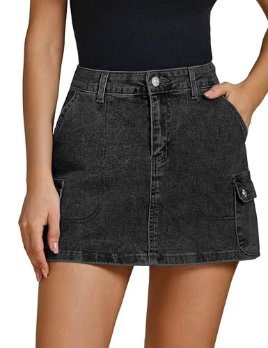 luvamia Stretch Denim Skirts for Women Black Mini Skirt for Women Denim Black Skirt Black Jean Skirts for Women Black Jean Skirt Womens Black Mini Skirt Washed Black Size Medium | Amazon (US)