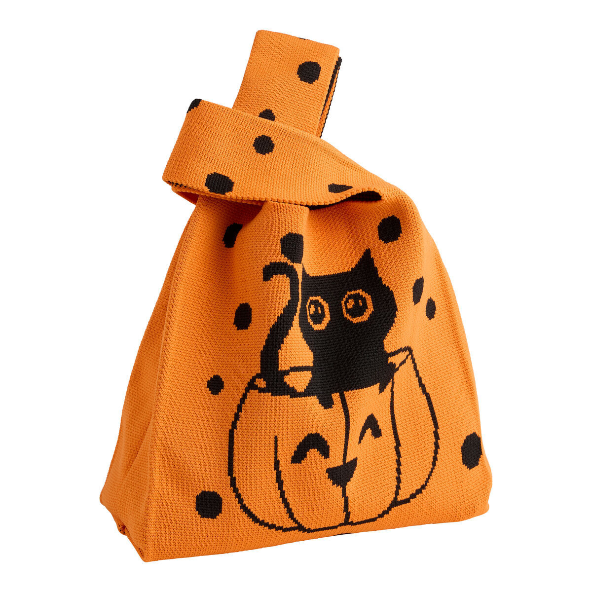 Orange Halloween Cat Pumpkin Knit Tote Bag by World Market | World Market