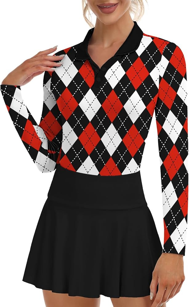 Soneven Womens Golf Shirts Moisture Wicking Long Sleeve Polo Shirts Collared V-Neck Golf Polos Sh... | Amazon (US)
