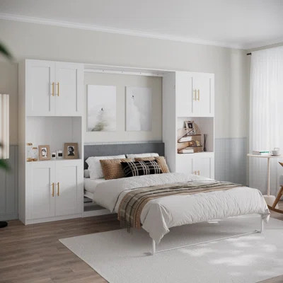 Queen Murphy Bed With Storage Cabinet And Open Shelves, Hidden Foldable Wall Cabinet Bed | Wayfair North America