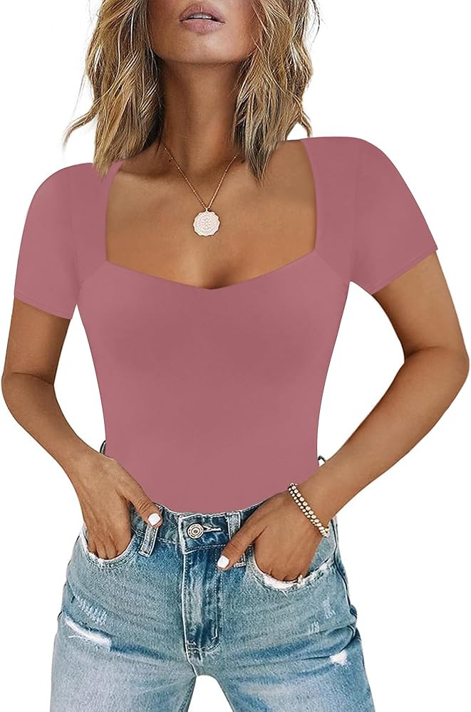 Chunpin Women's Sexy Square Neck Long Sleeve Bodysuit Double Lined Tops Thong Bodysuit | Amazon (US)