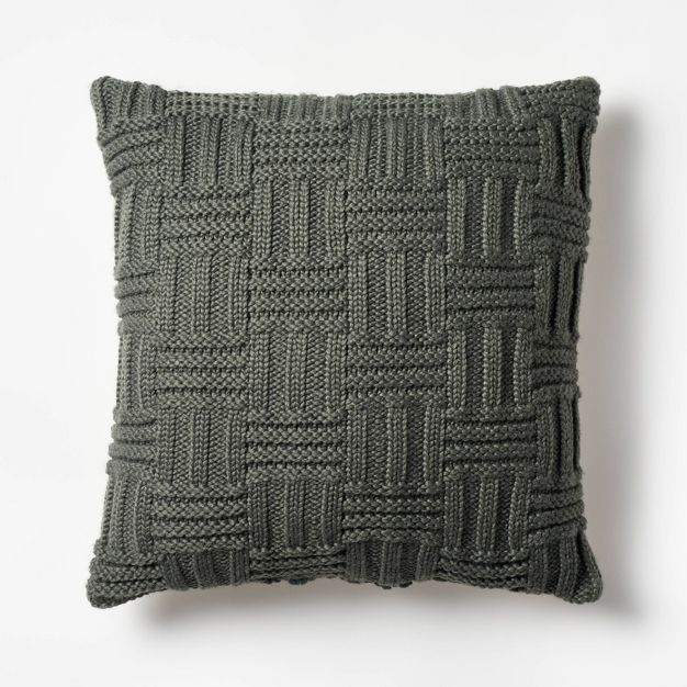 Oversized Basket Weave Knit Square Throw Pillow Green - Threshold™ designed with Studio McGee | Target