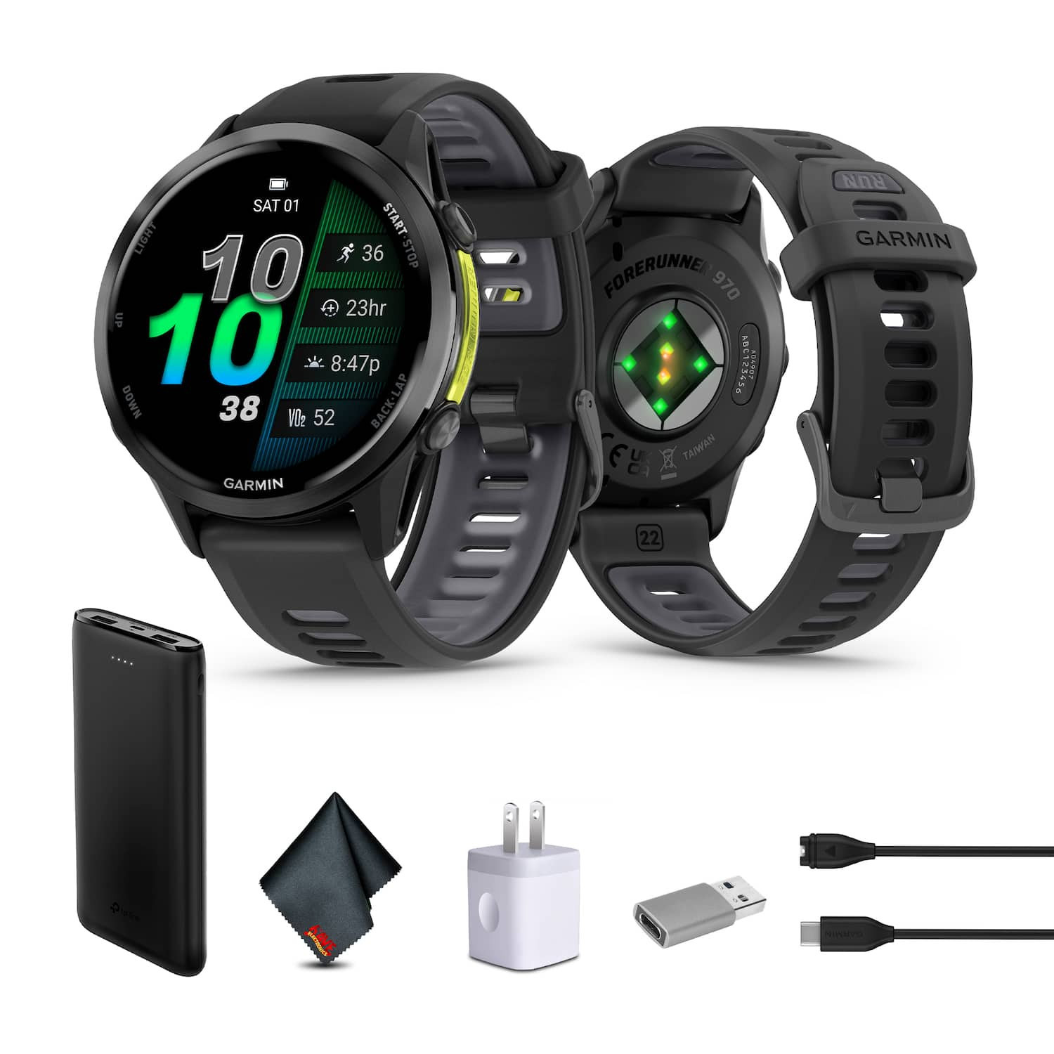 Garmin - Forerunner 970 Running Smartwatch, Carbon Gray Titanium with Black/Translucent Whitestone Band​ Bundle - Black - (2025) | Best Buy U.S.