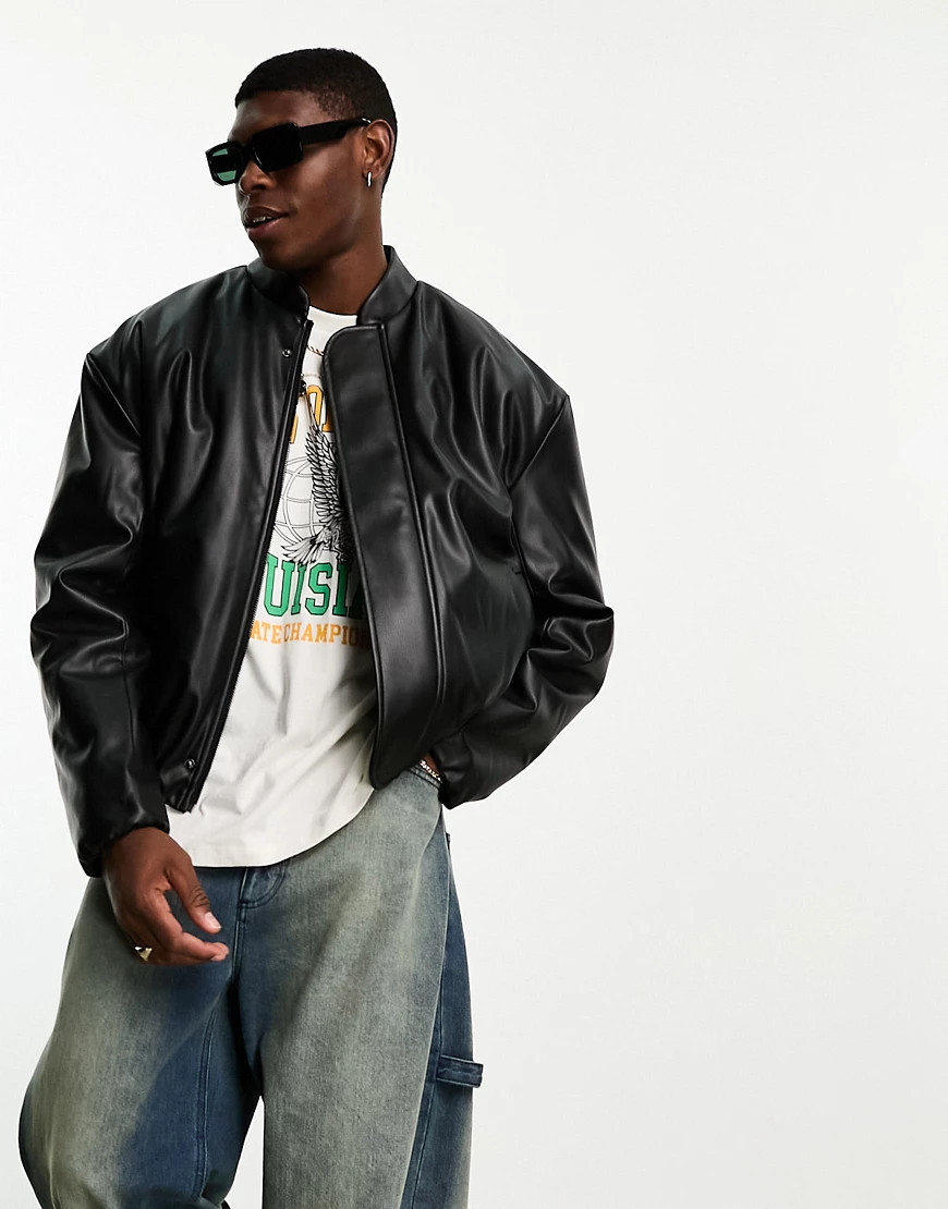 ASOS DESIGN oversized bomber jacket in black leather look | ASOS (Global)