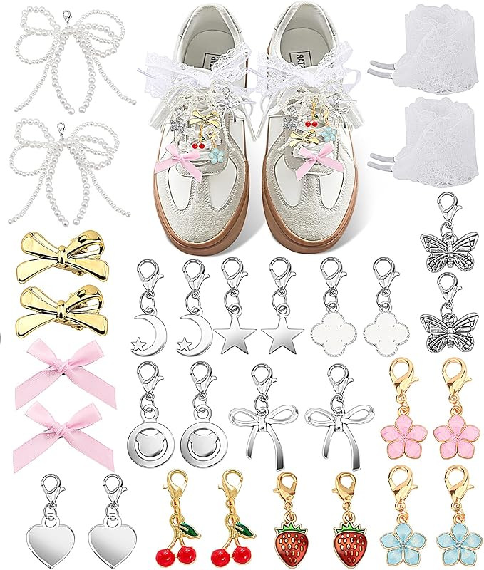 30 Pcs Shoe Charms for Sneakers Junk Charms for Women with Ribbon Lace Shoelaces, Clips, Lobster ... | Amazon (CA)
