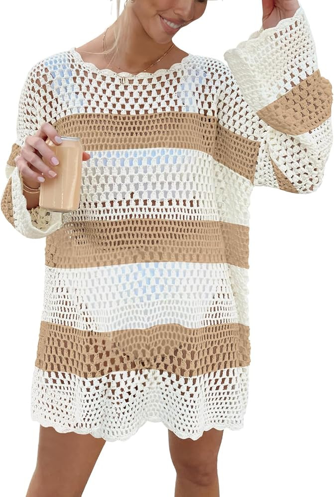 Prinbara Crochet Cover Up for Women Swimsuit Summer Bathing Suit 2025 Swim Hollow Out Bikini Swim... | Amazon (US)