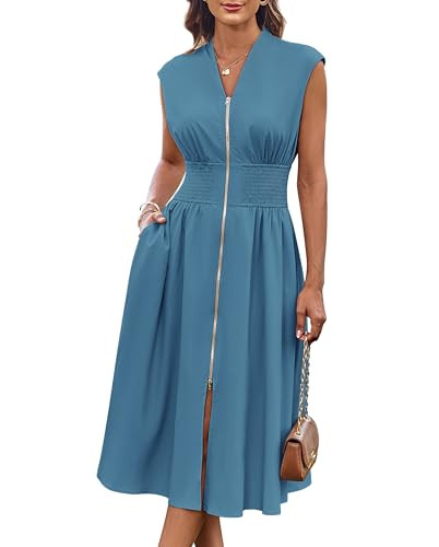 GRACE KARIN Womens Summer Casual Dress, Business Office Work Dresses, Cap Sleeve Zipper Front Flo... | Amazon (US)