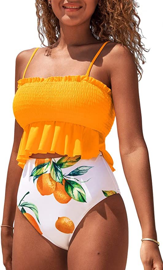 CUPSHE Women's High Waist Bikini Swimsuit Ruffle Two Piece Bathing Suit | Amazon (US)