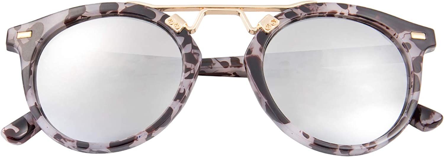 Womens Sunglasses Vintage Retro Round Mirrored Lens Horned Rim Sunglasses | Amazon (US)