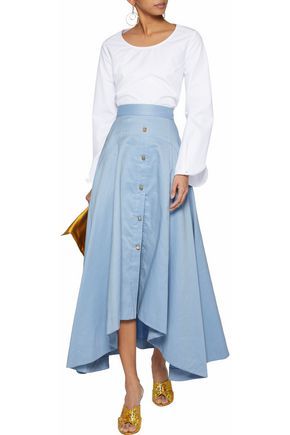 Asymmetric button-detailed cotton and linen-blend maxi skirt | The Outnet US