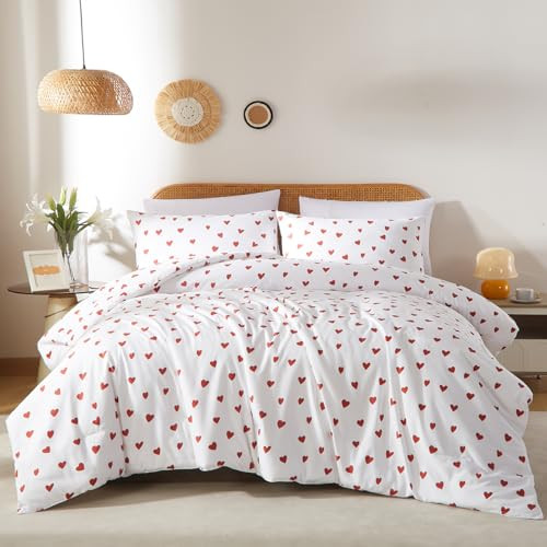 Nayoroom Heart Comforter Set Twin Size Kawaii Red Heart Pattern Comforter Kids Girls Cute Heart-Shaped Comforter 2Pcs Soft Lightweight Bedding Set for All Seasons (1 Comforter, 1 Pillowcase) | Amazon (US)