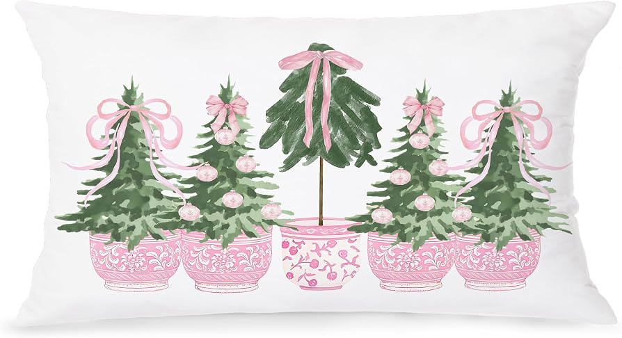 Pink Chinoiserie Christmas Tree Lumbar Pillow Covers 12x20, Coquette Preppy Christmas Decor, Gran... | Amazon (US)