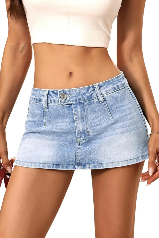 ELLEVEN Low Rise Denim Mini Skirt for Women, High Stretch Jean Skirt with Shorts Underneath Y2k M... | Amazon (US)