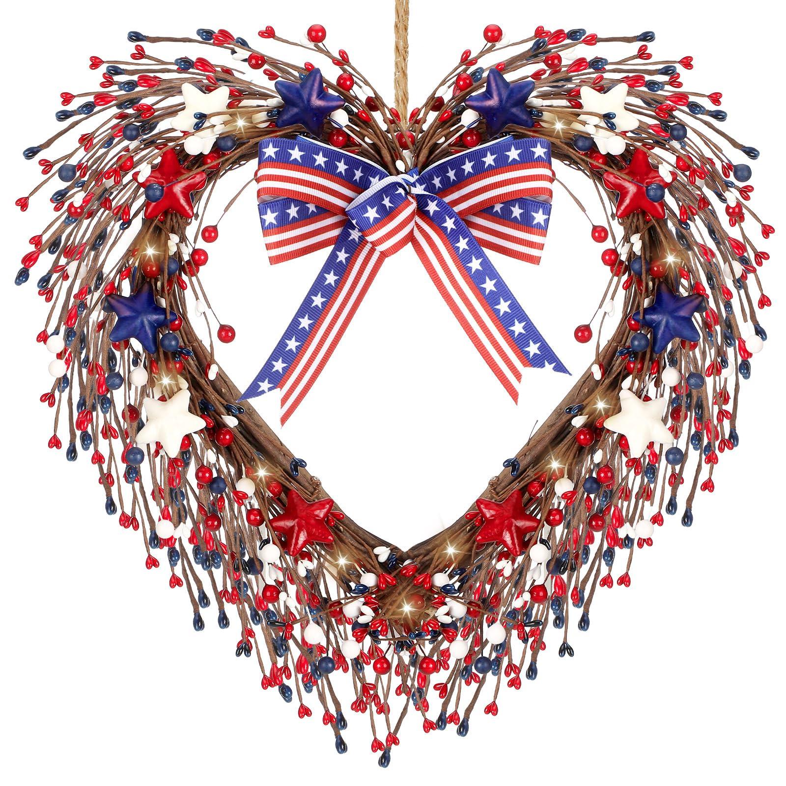 Patriotic Heart Wreaths for Front Door Red White Blue Pip Berry Star 4th of July Wreath 12 Inch w... | Amazon (US)
