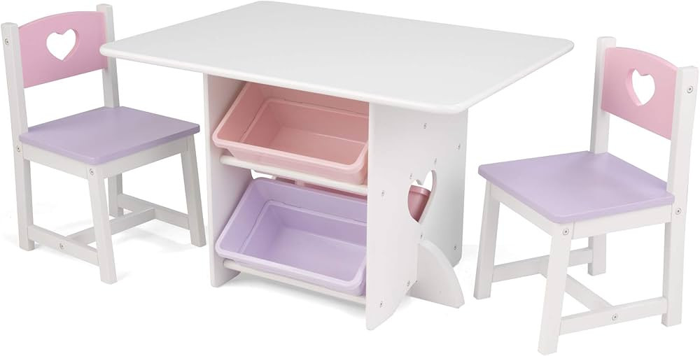 KidKraft Wooden Heart Table & Chair Set with 4 Storage Bins, Children's Furniture – Pink, Purpl... | Amazon (US)