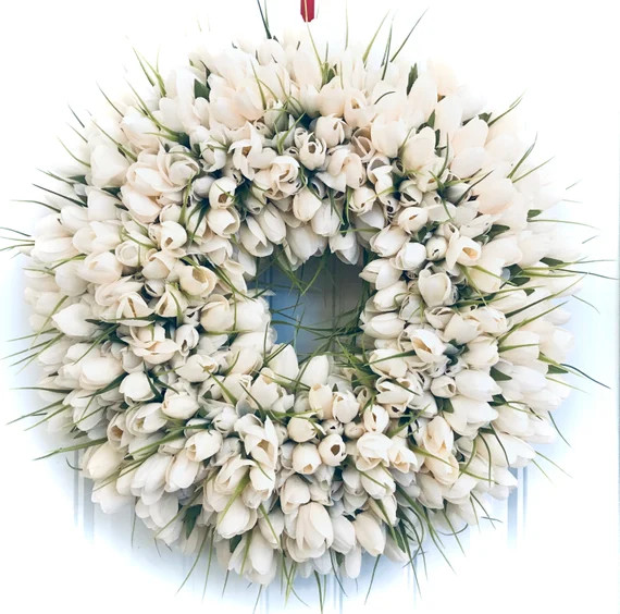MADE TO ORDER - White Tulip Wreath for Front Door, Spring Wreath,Summer Decor -  Easter Decoratio... | Etsy (US)