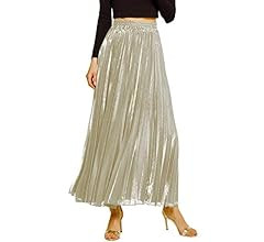 CHARTOU Women's Premium Metallic Shiny Shimmer Accordion Pleated Long Maxi Skirt | Amazon (US)