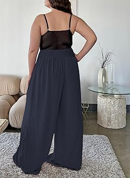 Eytino Women Plus Size Wide Leg Pants Casual Loose Smocked High Waisted Lounge Pajama Palazzo Pan... | Amazon (US)