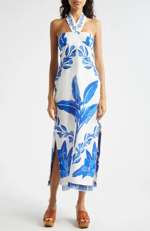 FARM Rio Blue Yard Halter Dress in Off-White at Nordstrom, Size X-Small | Nordstrom
