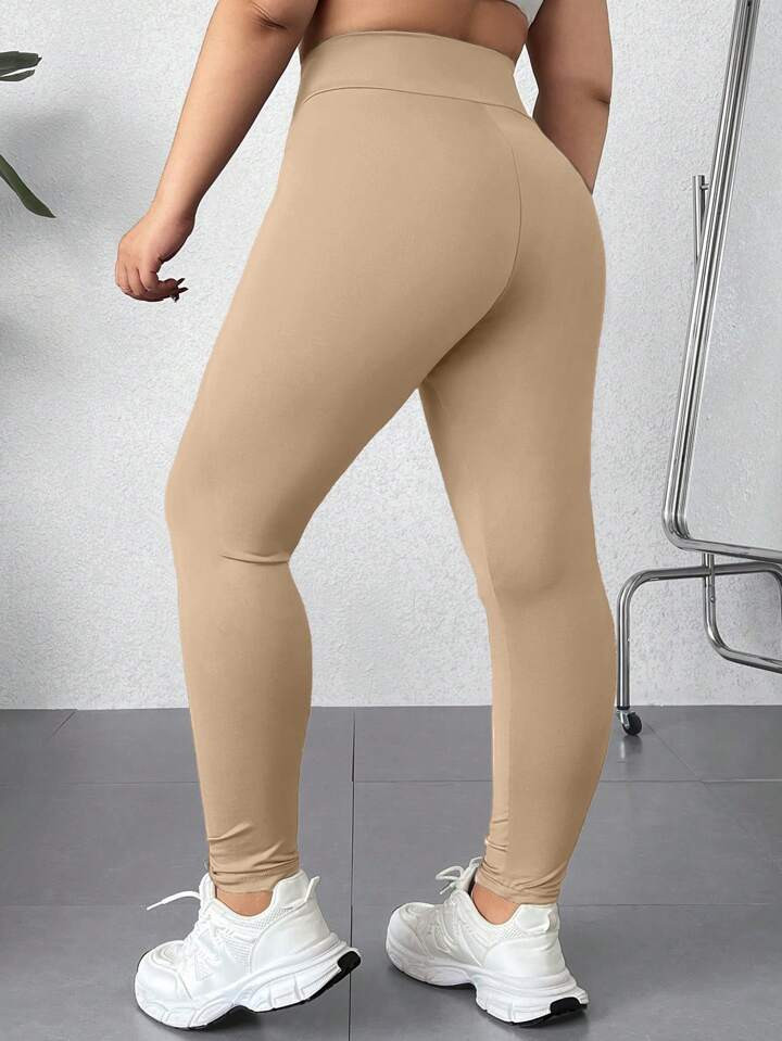 SHEIN EZwear Plus Size Plain Elastic Slim Fit Leggings, Casual Everyday Wear | SHEIN