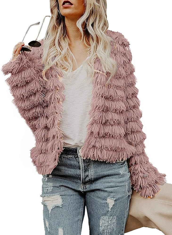 Womens Open Front Faux Fur Cardigan Vintage Parka Shaggy Jacket Coat | Amazon (US)