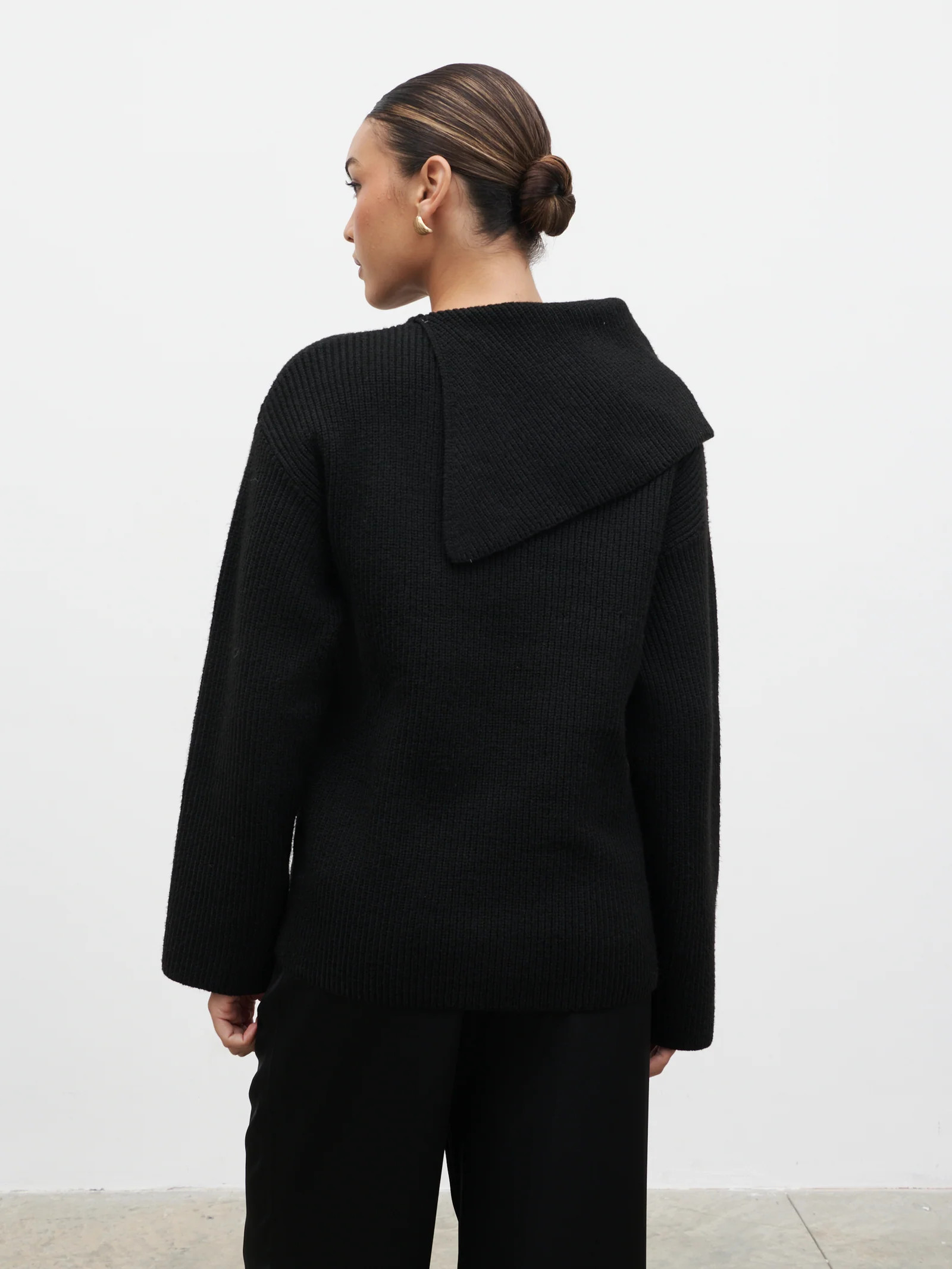 Cassandra Split Collar Knit Jumper - Black | Pretty Lavish (UK)