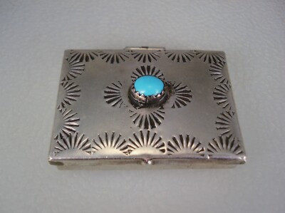VINTAGE NAVAJO HAND STAMPED STERLING SILVER & TURQUOISE PILL BOX | eBay US