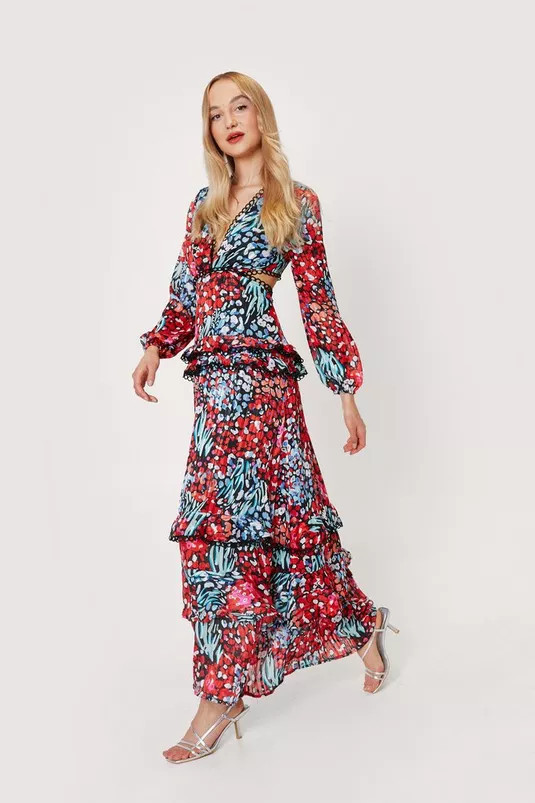 Abstract Cut Out Tiered Ruffle Maxi Dress | NastyGal (UK, IE)