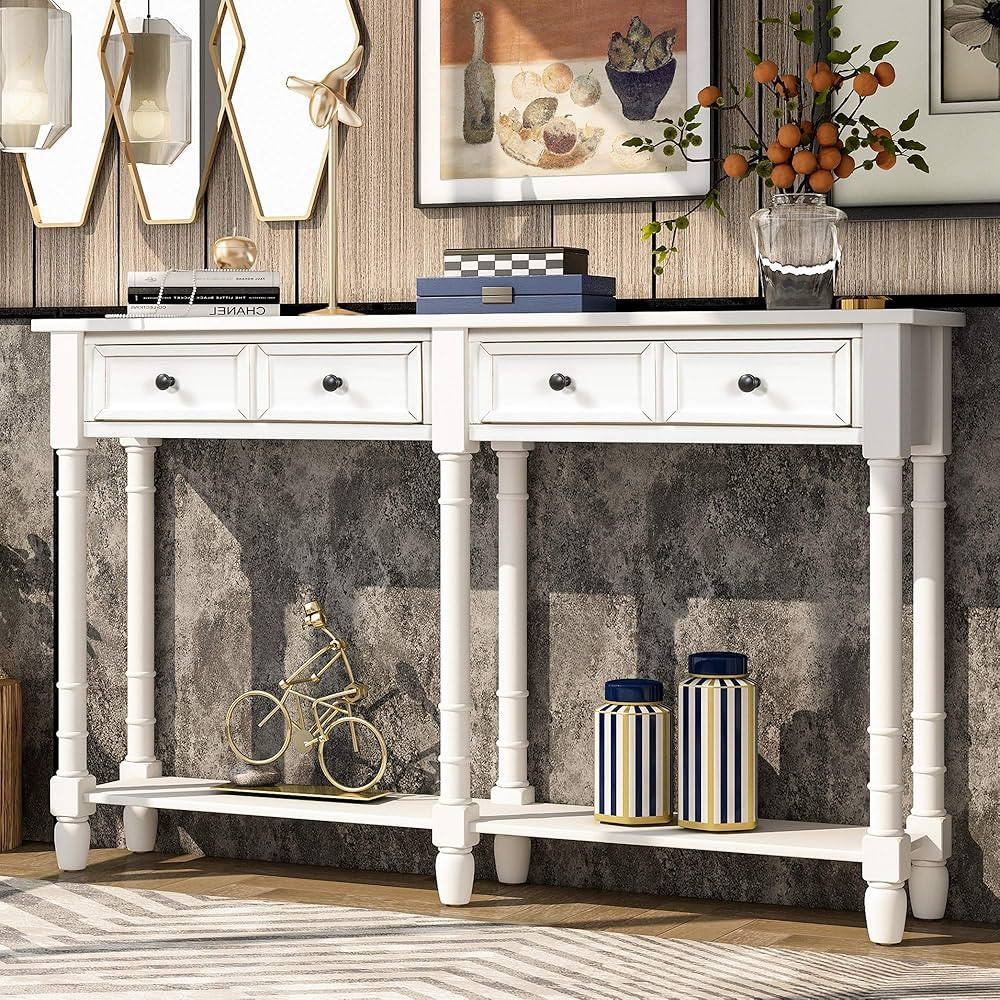 P PURLOVE Retro Console Table Sofa Table for Entryway with Drawers and Shelf Living Room Table (I... | Amazon (US)