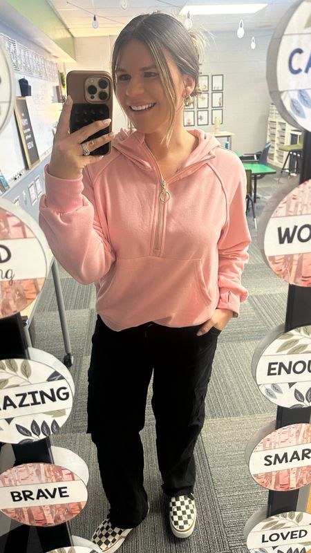 Teacher OOTD
this sweatshirt is a great lululemon dupe! It’s soft and lightweight. It’s is cropped so I sized up to a large (usually a small) for length to wear to work and with leggings  

#LTKstyletip #LTKworkwear #LTKfindsunder50