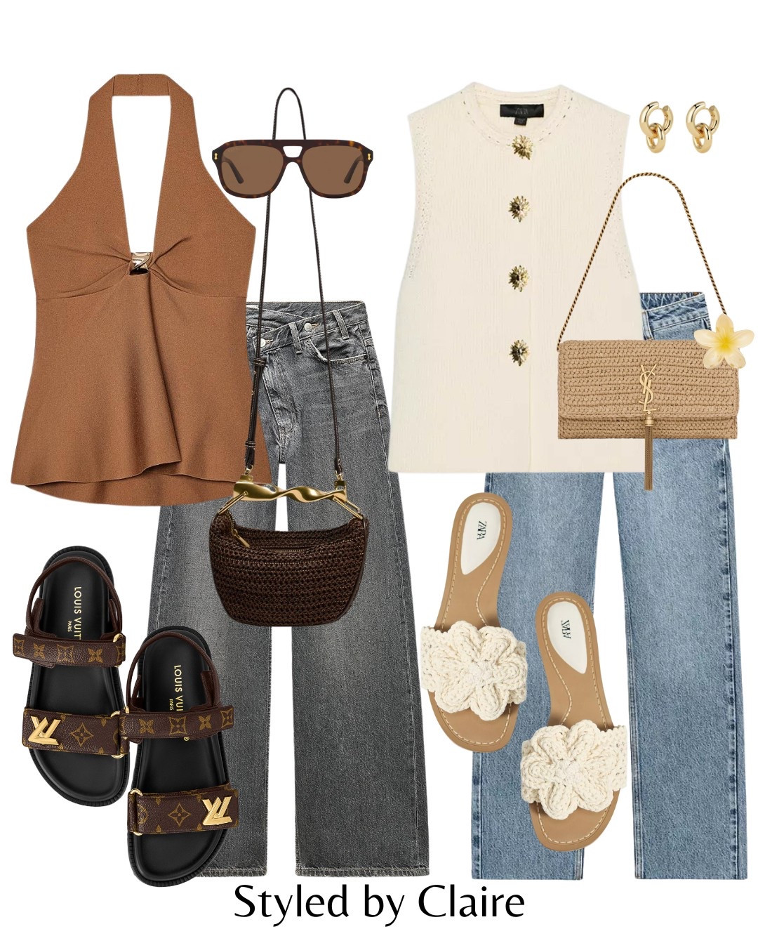 Friday Night Out🍸
Tags: halter neck brown Zara top jeans cross waist band grey blue Louis Vuitton sandals crochet knit button up raffia bag H&M ysl fashion spring summer date night ideas chic women’s style Barcelona Paris Dubai special occasion neutral

#LTKstyletip #LTKsummer #LTKspring